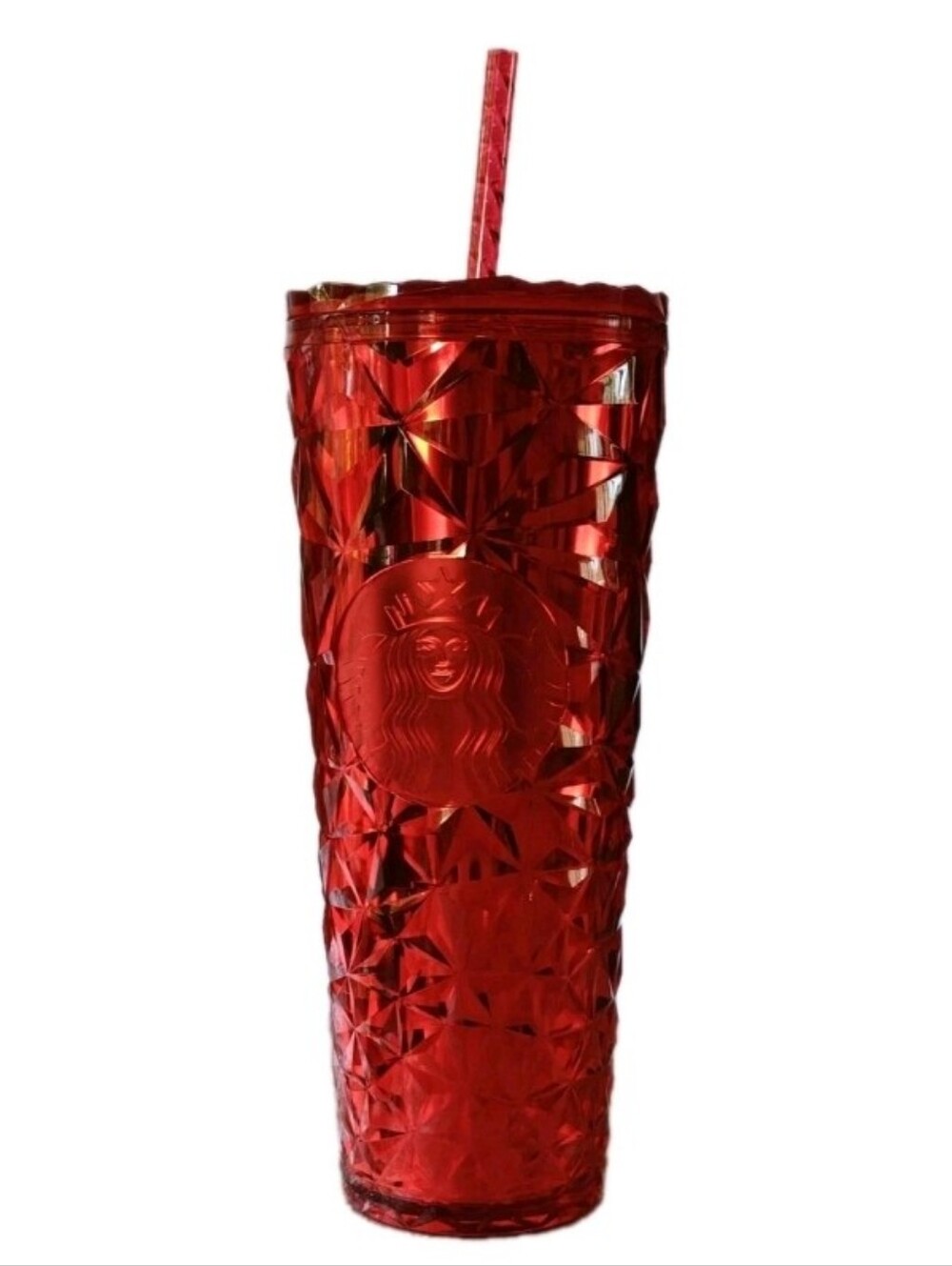 Starbucks Venti Tumbler Cold Cup 24oz Holiday Poinsettia Red Prism NEW